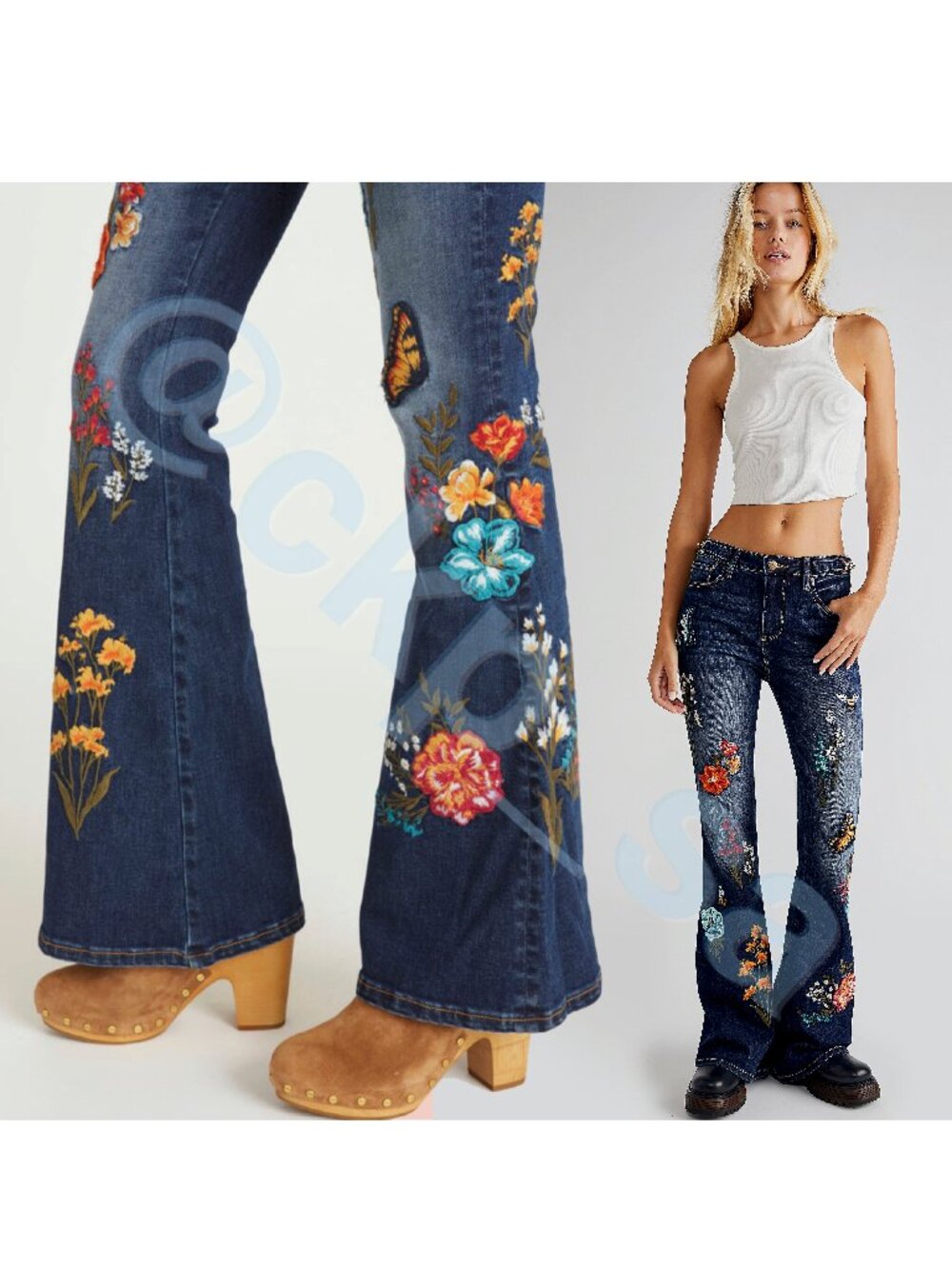 Free People x Driftwood Farrah Embroidered Flare Jeans Sz 30 - Picture 3 of 16